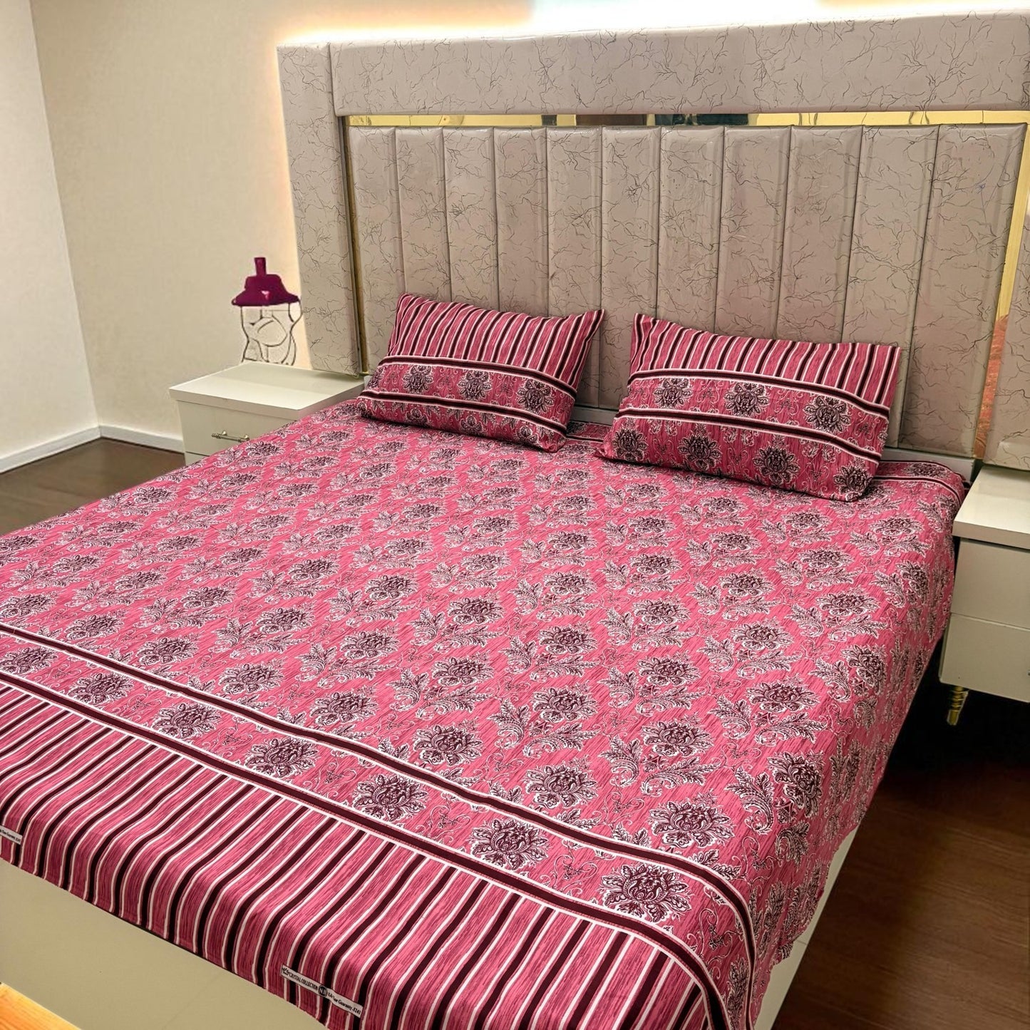 Bloomveil  3 Pcs King Size  Bed Sheet - Pink Grace