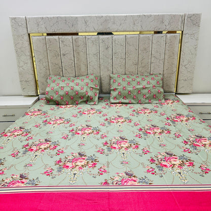 Premium Cotton 4 Pcs Bed Sheets King Size - Roseleaf Charm