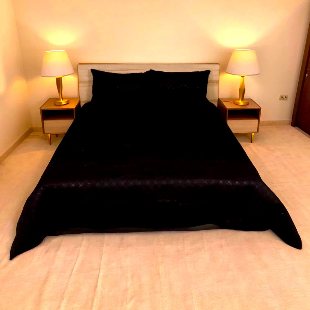 Azure Drape Quilted Bedspread King Size - Black