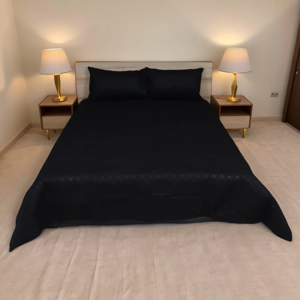 Azure Drape Quilted Bedspread King Size - Black