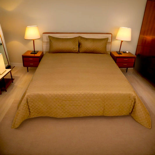 Azure Drape Quilted Bedspread King Size - Champagne Gold