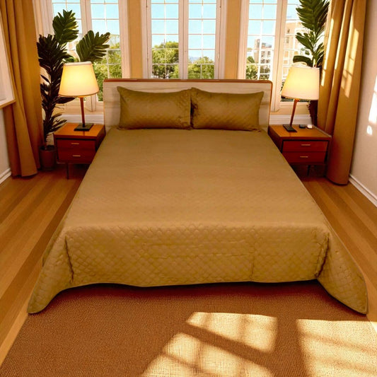 Azure Drape Quilted Bedspread King Size - Champagne Gold