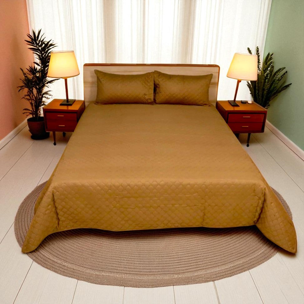Azure Drape Quilted Bedspread King Size - Champagne Gold