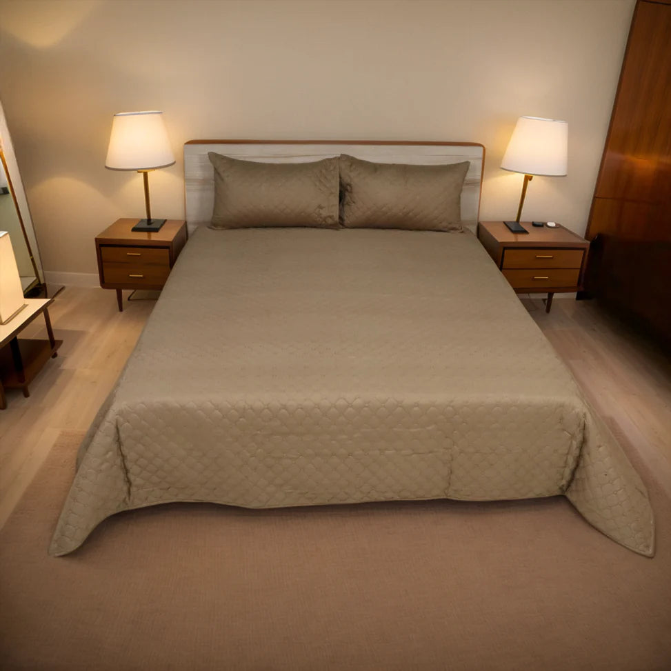 Azure Drape Quilted Bedspread King Size - Champagne Gold