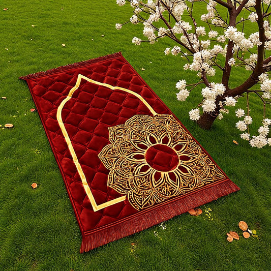 Noor-e-Sukoon Prayer Mat - Deep Red & Gold