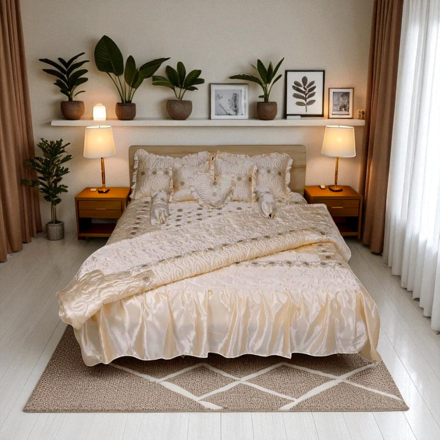 Bridal Silk Dreams 9 Pcs Bed Set King Size - Cream