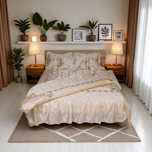 Bridal Silk Dreams 9 Pcs Bed Set King Size - Cream
