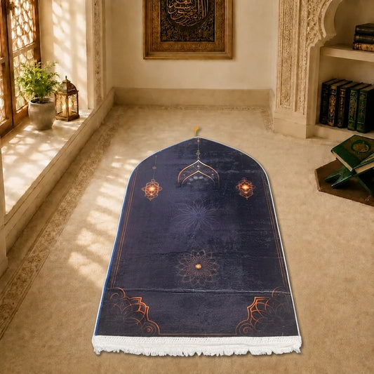 Turkish Prayer Mat - Black Lantern & Arch