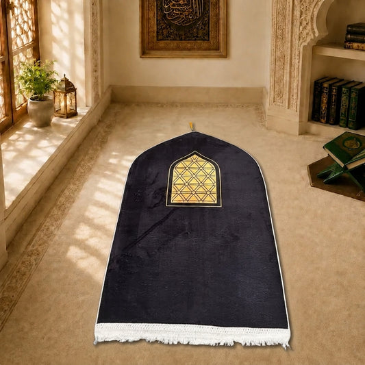 Turkish Prayer Mat - Black Geometric Arch