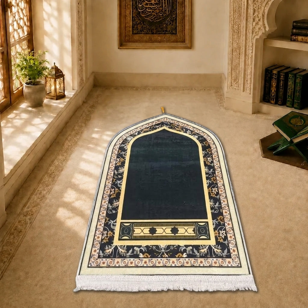 Turkish Prayer Mat - Black GoldBorder