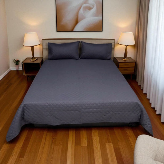 Azure Drape Quilted Bedspread  King Size - Charcoal Gray