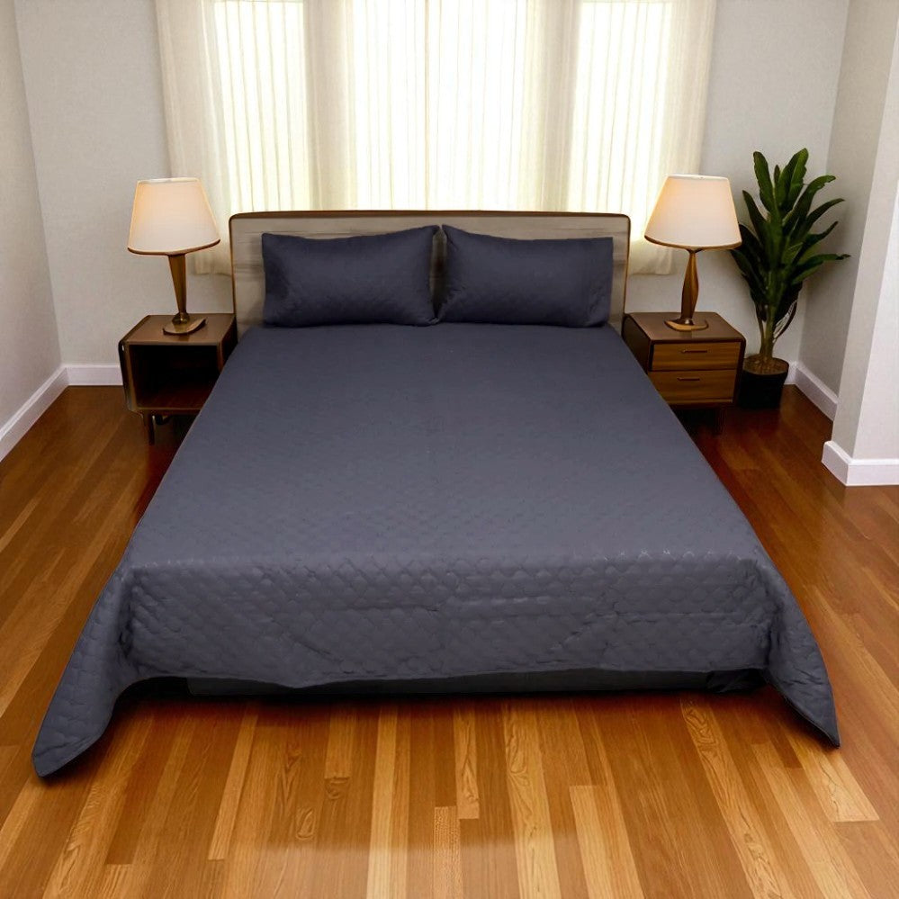 Azure Drape Quilted Bedspread  King Size - Charcoal Gray