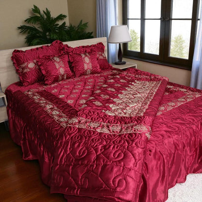 Bridal Silk Dreams 9 Pcs Bed Set King Size - Maroon
