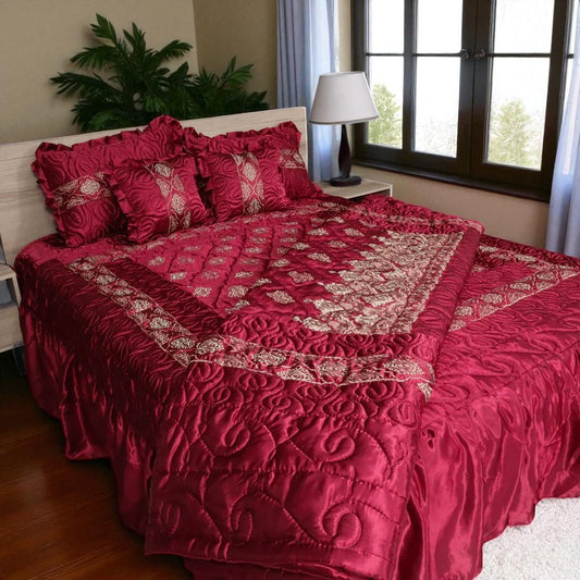 Bridal Silk Dreams 9 Pcs Bed Set King Size - Maroon