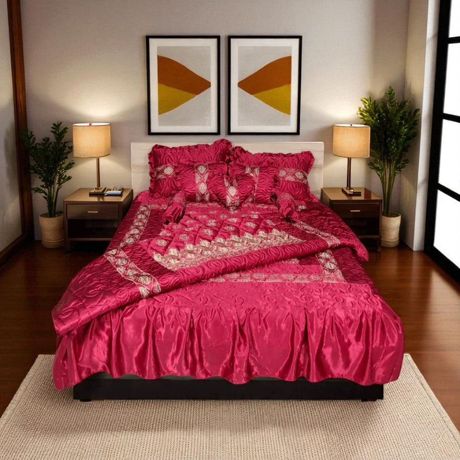 Bridal Silk Dreams 9 Pcs Bed Set King Size - Maroon