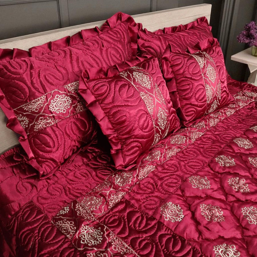 Bridal Silk Dreams 9 Pcs Bed Set King Size - Maroon