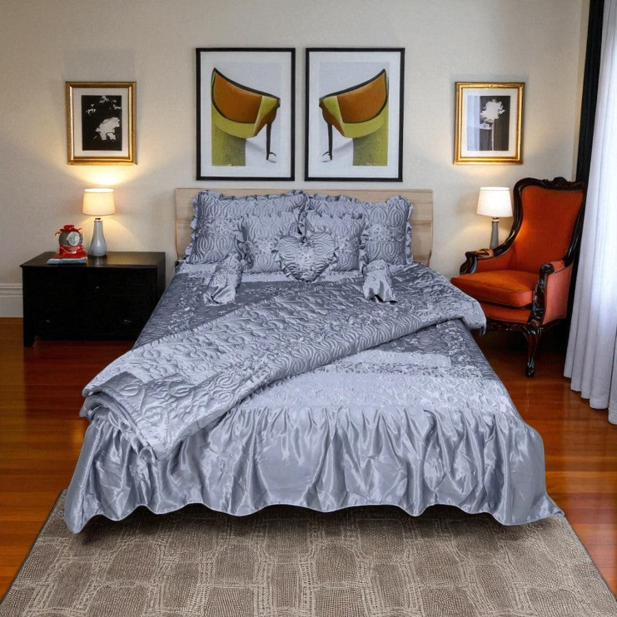Bridal Silk Dreams 9 Pcs Bed Set King Size - Gray