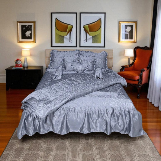 Bridal Silk Dreams 9 Pcs Bed Set King Size - Gray