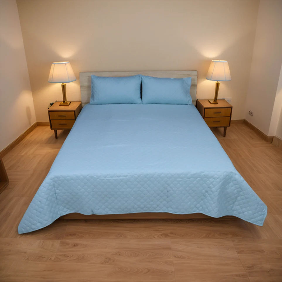 Azure Drape Quilted Bedspread King Size - Powder Blue