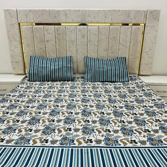 Premium Cotton 4 Pcs Bed Sheets King Size - Monet Stripe