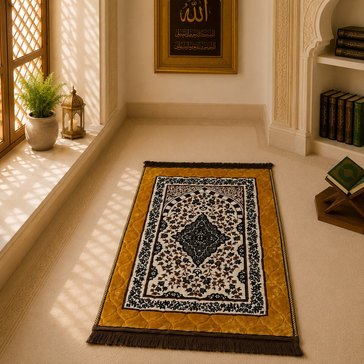 Mataaf Prayer Mat – Golden Haram Elegance
