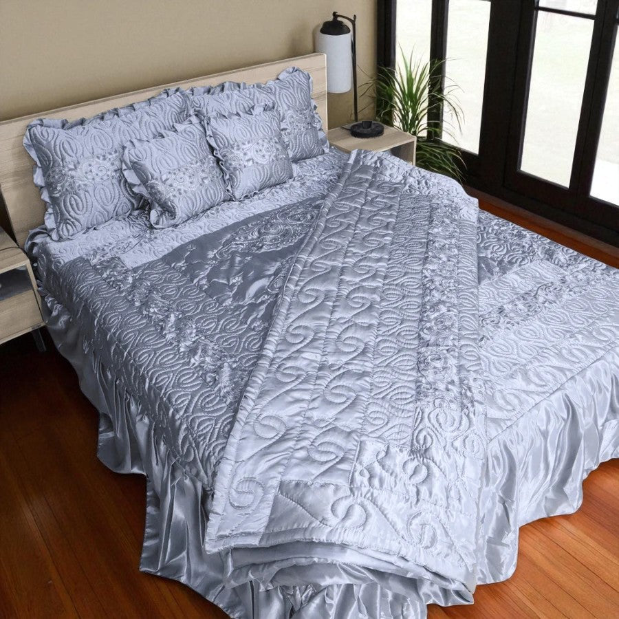 Bridal Silk Dreams 9 Pcs Bed Set King Size - Gray